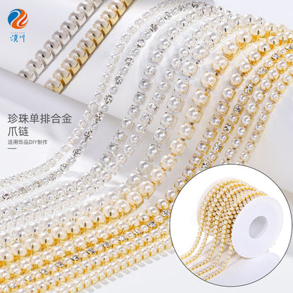 Pearl claw chain full roll diamond band tight claw luggage clothing accessories hair accessory phone case diamond super glitter pearl diamond chain