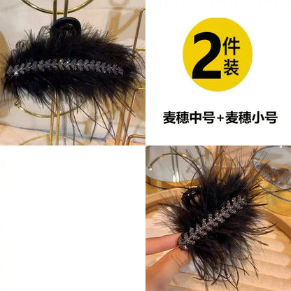 Rhinestone feather claw clip for women, high-end new small half-tie hair clip, small hair volume, back head updo hair clip, shark clip