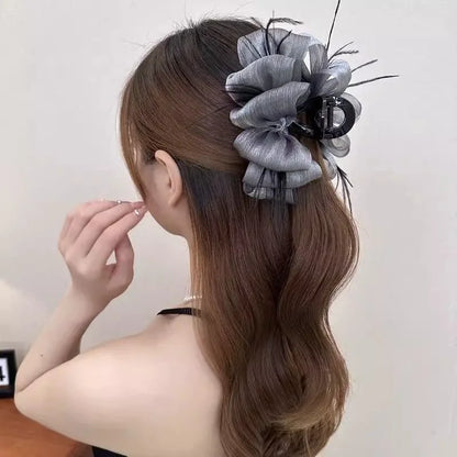 气质韩系满天星发夹女高级感新款羽毛抓夹高端后脑勺盘发鲨鱼夹子