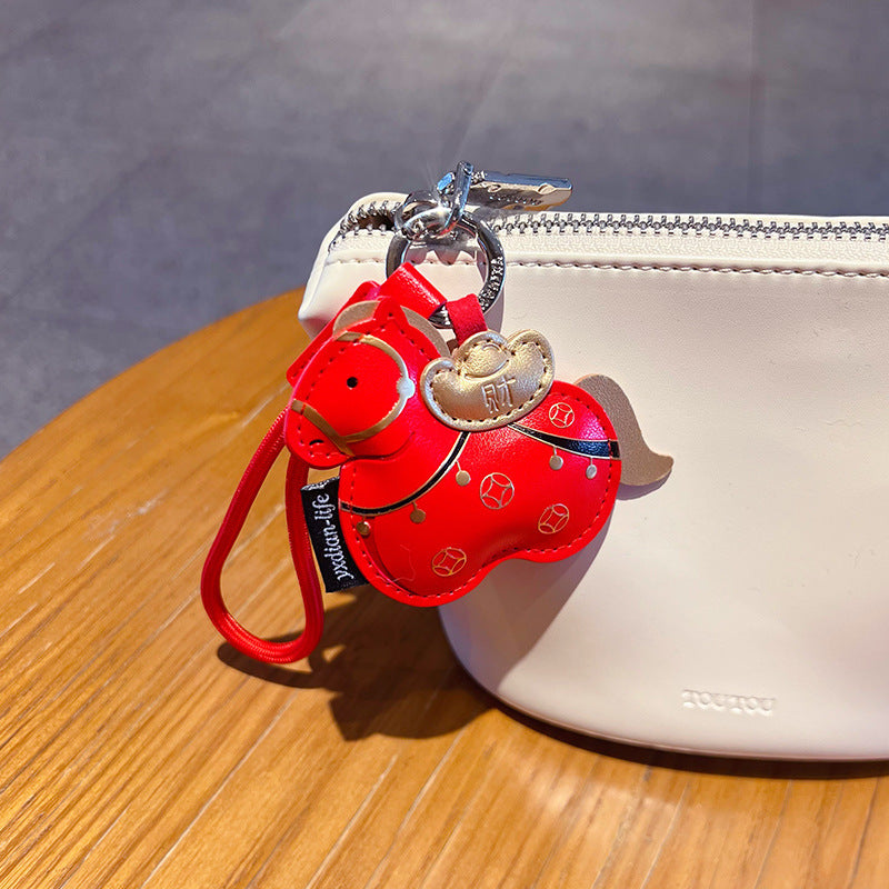 2026 Year of the Horse Money Leather Keychain Pendant Couple Car Keychain Bag Ornament New Year Gift