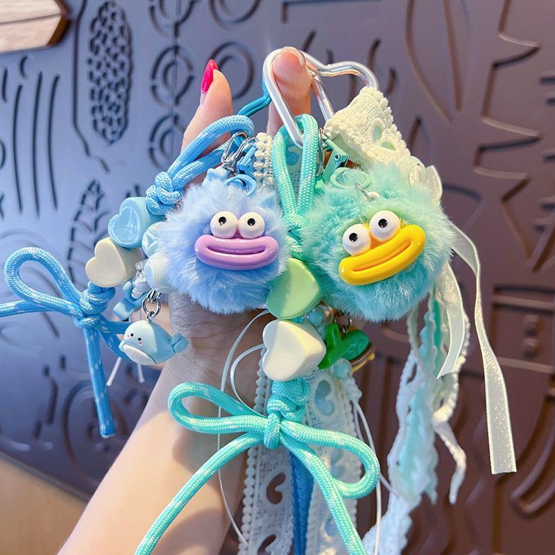 miu big mouth fur ball rope keychain bag decoration pendant creative funny DIY keychain charm wholesale