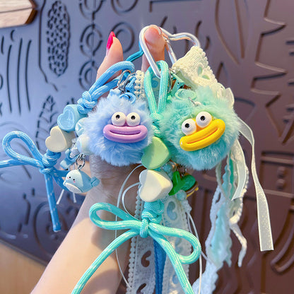 miu big mouth fur ball rope keychain bag decoration pendant creative funny DIY keychain charm wholesale