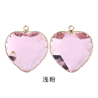 Heart-shaped single pendant gold flower claw glass diamond pendant necklace clothing accessory heart-shaped gold edged peach blossom claw pendant