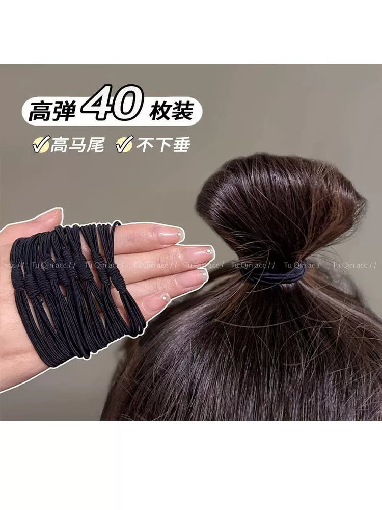 Black rubber band hair tie for women, high elasticity and durable rubber band hair tie, headpiece for high ponytail, small rubber band that won't damage hair