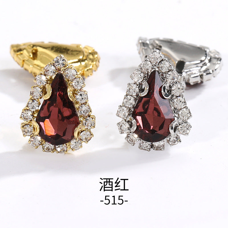 Pointed waterdrop claw rhinestone edge 4-hole hand-stitched rhinestone DIY headwear accessory clothing flash rhinestone accessory pointed waterdrop crystal buckle