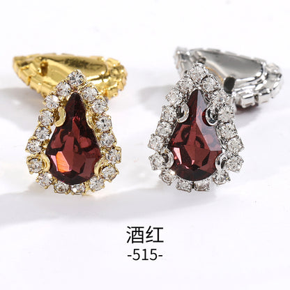 Pointed waterdrop claw rhinestone edge 4-hole hand-stitched rhinestone DIY headwear accessory clothing flash rhinestone accessory pointed waterdrop crystal buckle
