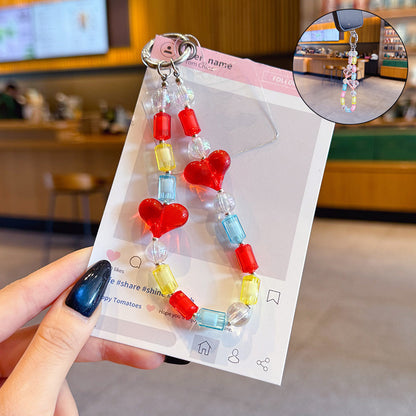 Creative DIY Love Beaded Mobile Phone Chain Keychain Pendant Couple Car Key Chain Bag Bracelet Pendant Small