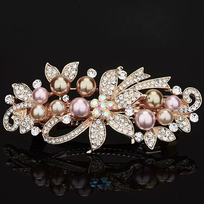 Elegant pearl rhinestone gold hair clip, new women's high-end flash rhinestone off-line spring clip, back hair updo