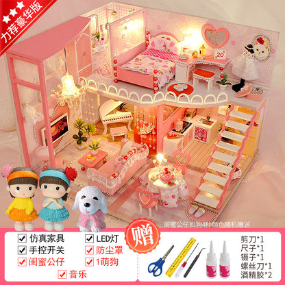 Craftsman DIY Cottage Loft Villa Handmade Assembly Princess Small House Miniatures Toys Birthday Gifts