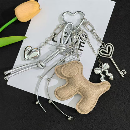 Cross-border explosive cartoon leather puppy bag hanging mobile phone case keychain creative lanyard PU leather couple DIY accessories