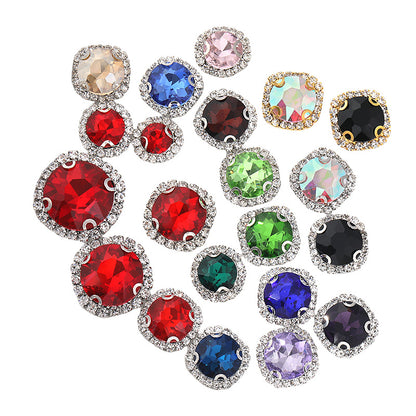 Gemstone flower edge claw drill with perforated holes, hand-sewn diamond, thickened gold base for clothing decoration accessories, gemstone flower crystal buckle