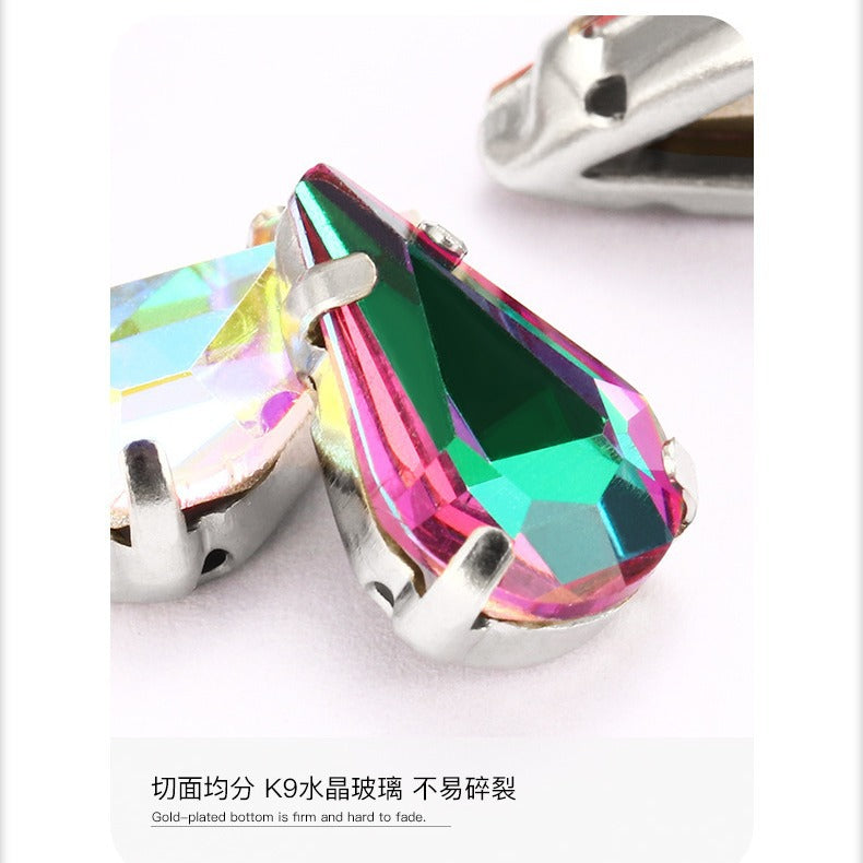 Direct supply of K9 pointed waterdrop glass hand-sewn rhinestones for clothing, shoes, bags, crystal accessories, pointed waterdrop claw rhinestones