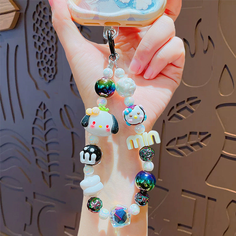Creative Sanrio beaded mobile phone chain keychain female cute couple bag key chain doll small pendant wholesale