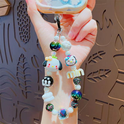 Creative Sanrio beaded mobile phone chain keychain female cute couple bag key chain doll small pendant wholesale