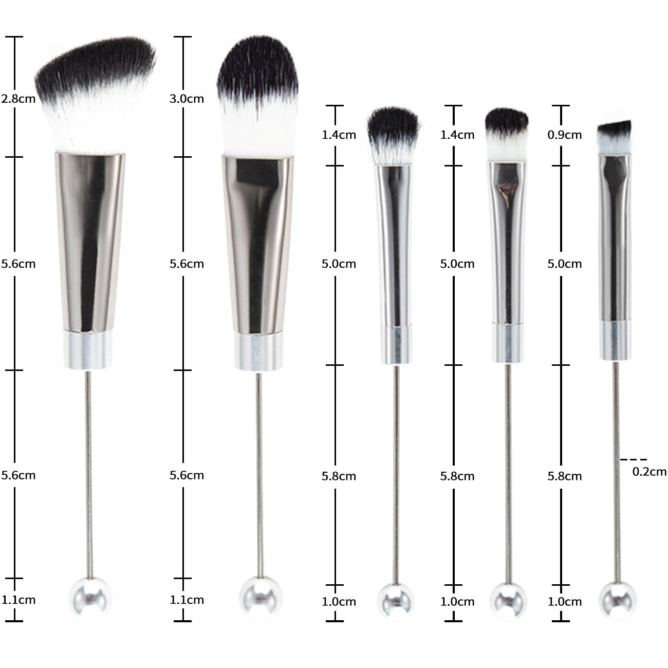 New 5 Pcs DIY Beaded Metal Handle Makeup Brush Set - Contour Concealer Eyeshadow Eyebrow Brush Wholesale