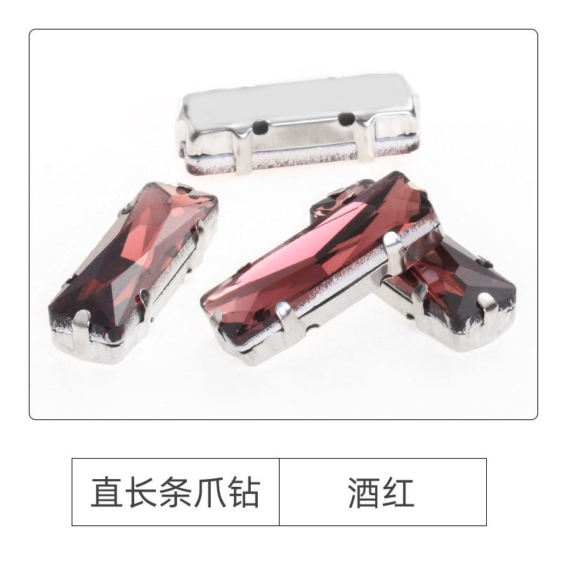 Xichuan Straight Long Claw Rhinestone Glass Hand-Stitched Diamond DIY Accessories Shoe Bag Handmade Materials White K with Claw Diamond