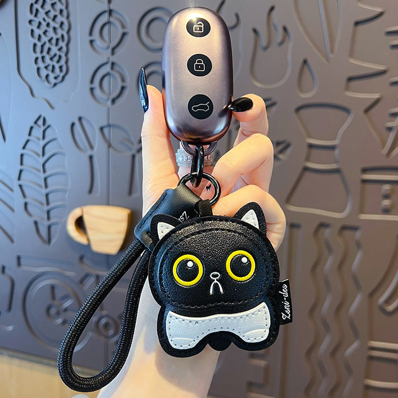 Creative PU Leather Cat Keychain Pendant Cute Couple Car Keychain School Bag Doll Small Pendant Wholesale