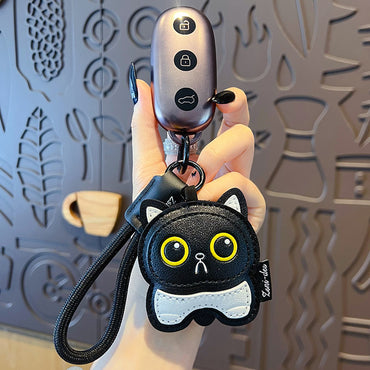 Creative PU Leather Cat Keychain Pendant Cute Couple Car Keychain School Bag Doll Small Pendant Wholesale