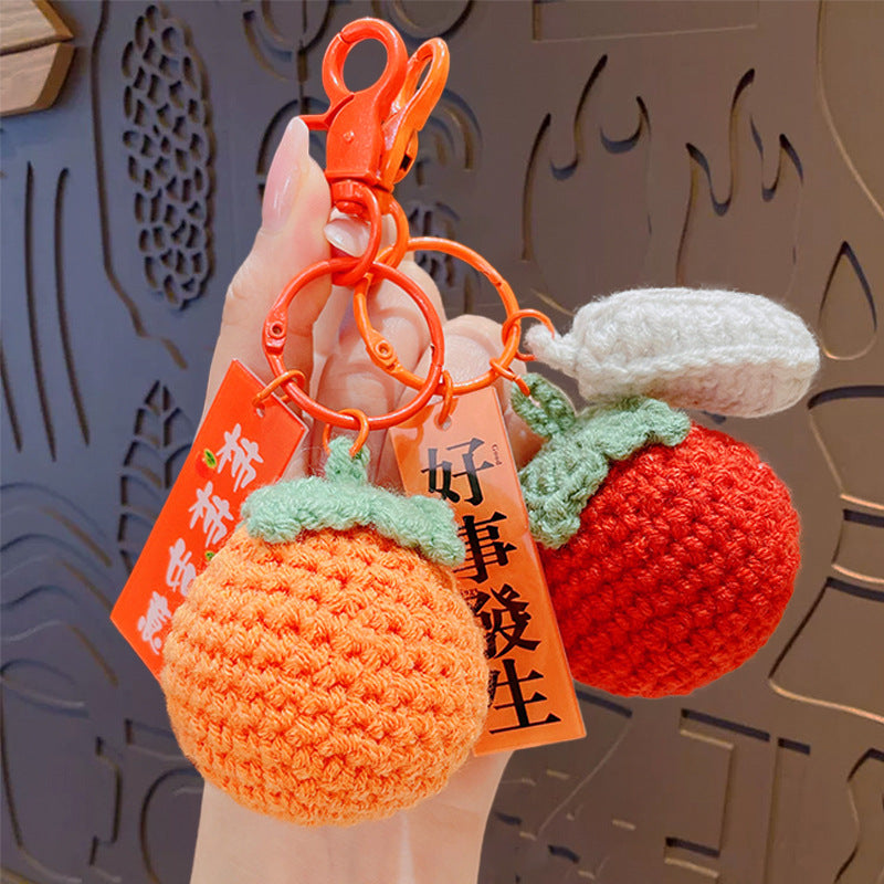 Creative plush weaving good things happen keychain small pendant cartoon crochet persimmon bag bag keychain small gifts