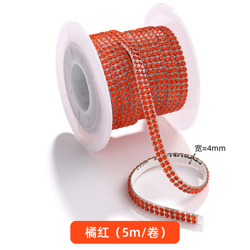 Double-row diamond with adhesive backing, 4mm chain, 5-meter roll of glass diamond chains, sparkling crystal water rhinestone jewelry, self-adhesive