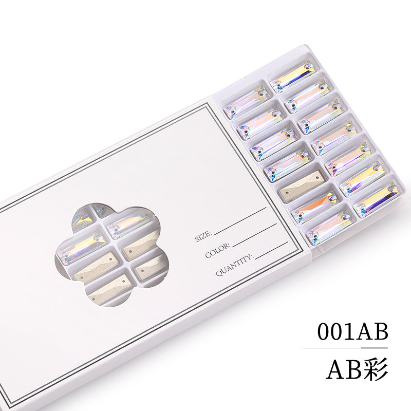 Double Hole Long Bar Flat Bottom Rhinestone - Hand-Stitched Scratch-Resistant AB Color Straight Strip Flat Buckle for Clothing Luggage