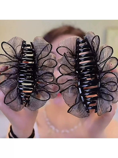 Elegant temperament, sophistication, gray pleated mesh bubble claw clip, medium size, little hair volume, hair clip, shark clip at the back of the head