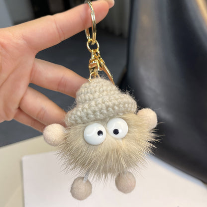 Imitation mink fur small briquette plush pendant, car keychain pendant, trinket, plush bag pendant, school bag pendant