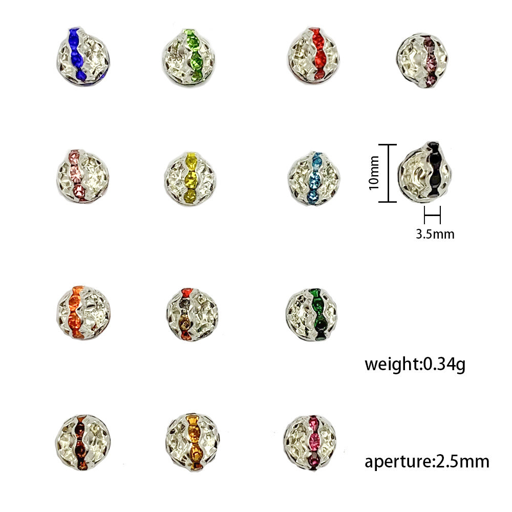 Factory direct sales 10MM color wavy edge rhinestone circle wheel bead spacer spacer bead string silver diamond jewelry