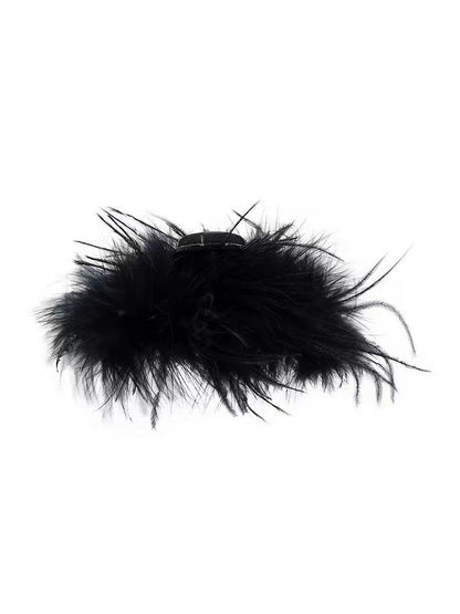 Black feather claw clip for women, high-end 2026 new style, large size ostrich feather shark clip, back of head updo hair clip