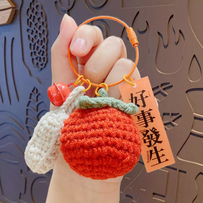 Creative plush weaving good things happen keychain small pendant cartoon crochet persimmon bag bag keychain small gifts