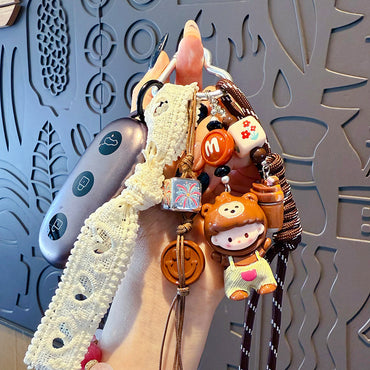 creative DIY zodiac doll head cover beaded keychain pendant couple miu series bag keychain pendant