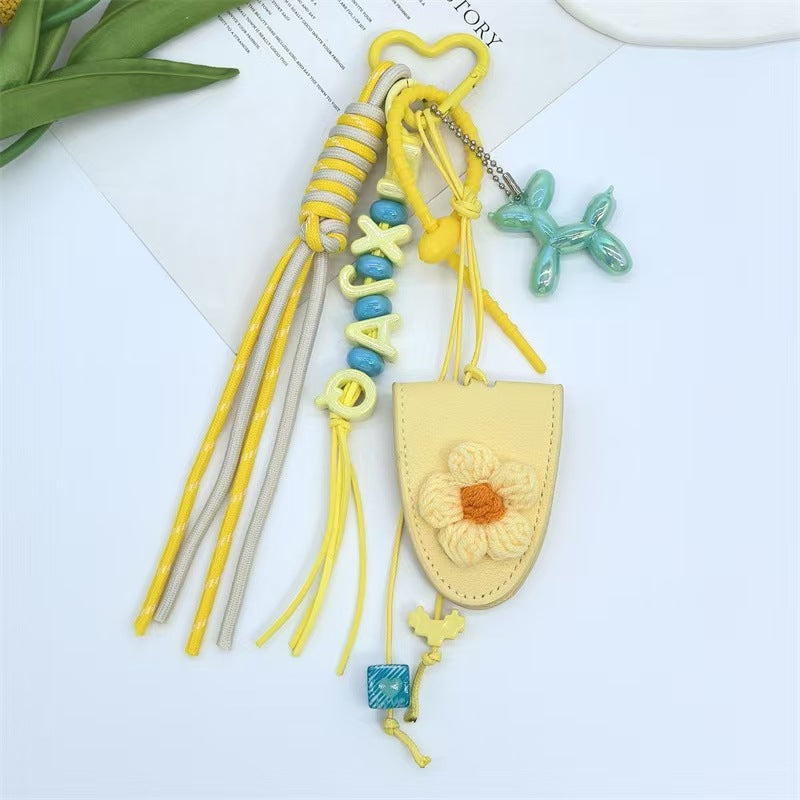 Dopamine flower miu tie bag hanging girl's heart color braided rope bag bag pendant creative car keychain versatile