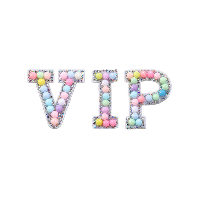 Macaron letter stickers, 26-letter English DIY accessories, clothing accessories, faux pearl and rhinestone appliqué set