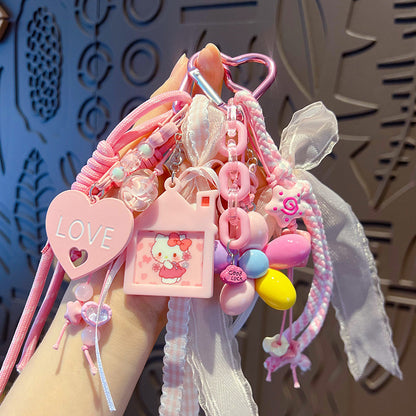 Handmade DIY pink bracelet keychain small pendant creative simple miu tie bag pendant beaded keychain accessories