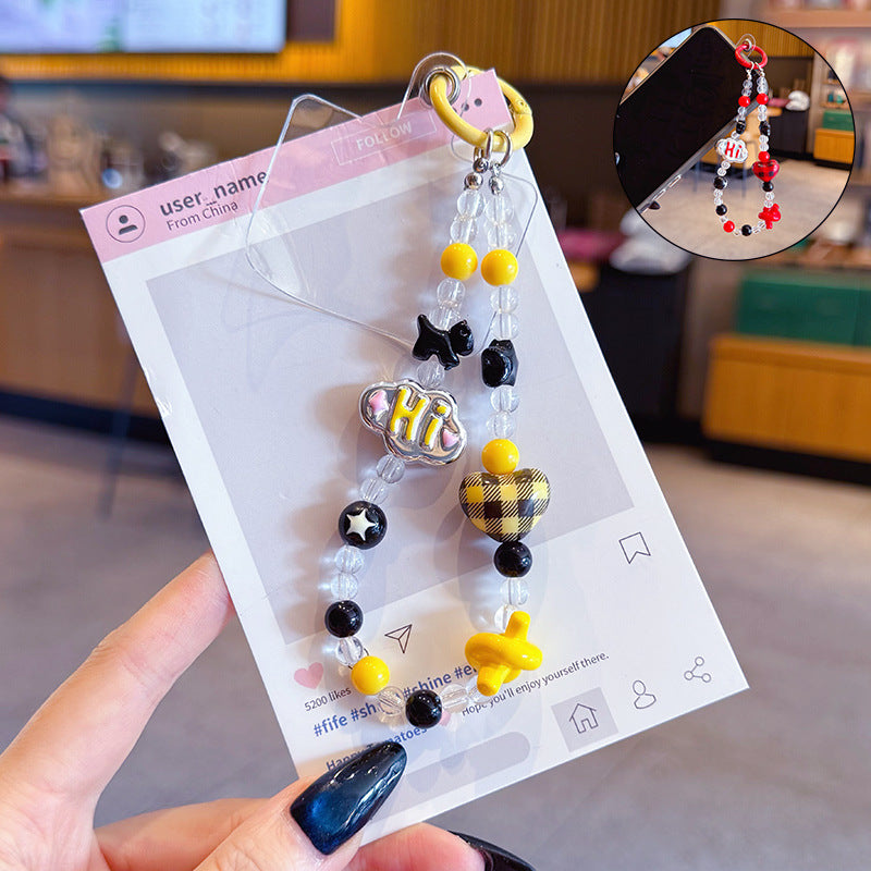 creative dopamine beading mobile phone chain keychain pendant cute car keychain bag pendant wholesale