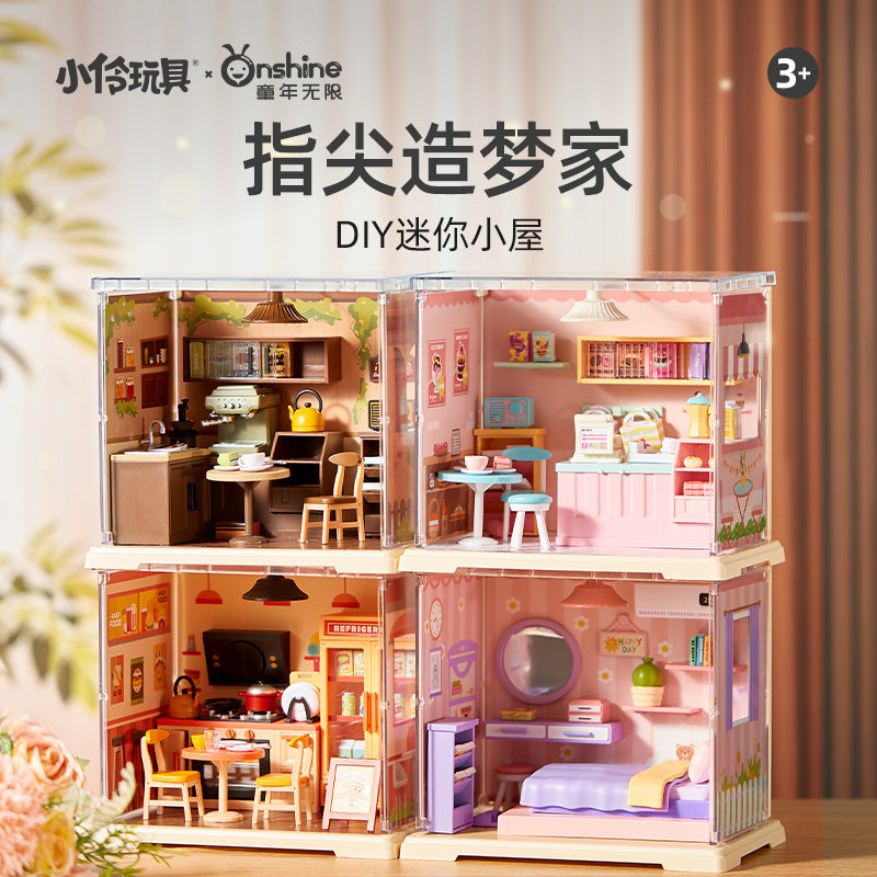 Childhood Infinite Girls DIY Mini Cottage Model Coffee House Dessert Shop Handmade Assembled Xiaoling Toy Gifts