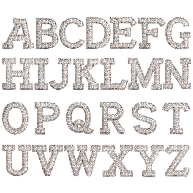 English Letter Hot Patch Stickers - 26 Letters White Imitation Pearl DIY Clothing Accessories