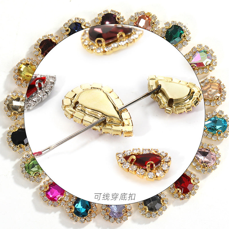 Pointed waterdrop claw rhinestone edge 4-hole hand-stitched rhinestone DIY headwear accessory clothing flash rhinestone accessory pointed waterdrop crystal buckle