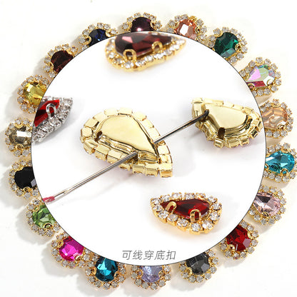 Pointed waterdrop claw rhinestone edge 4-hole hand-stitched rhinestone DIY headwear accessory clothing flash rhinestone accessory pointed waterdrop crystal buckle