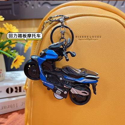 Creative alloy pullback motorcycle keychain simulation pedal toy car model keychain pendant keyring