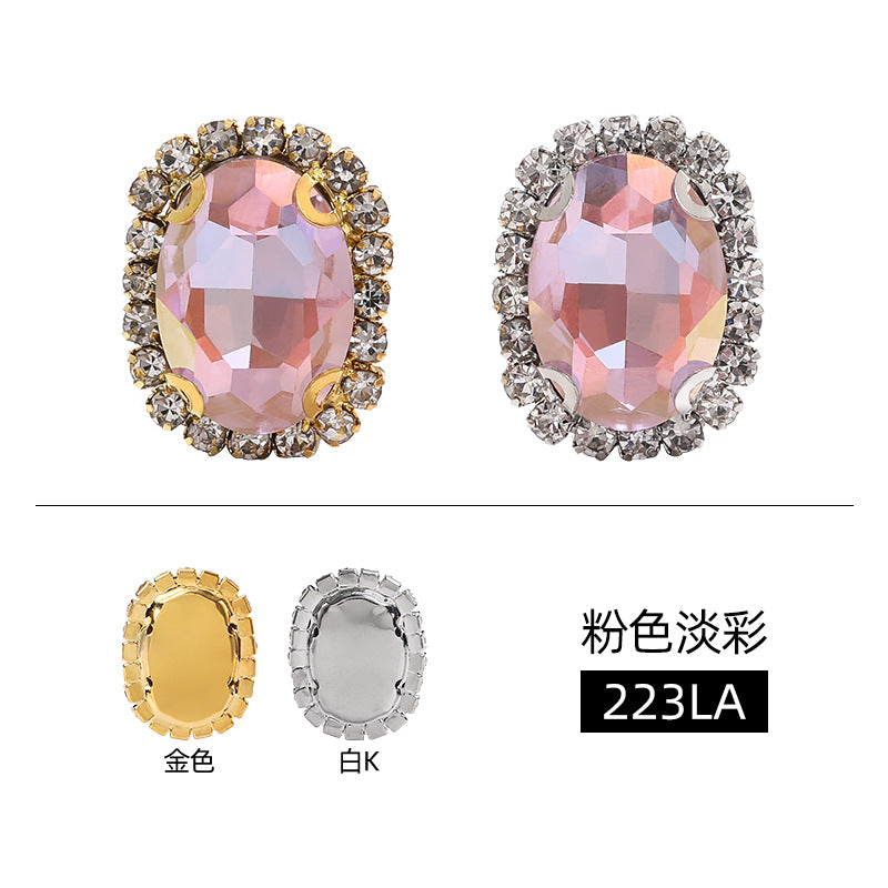 Multicolor crystal glass diamonds, light color oval crystal buckle holes, hand-sewn diamonds - clothing, shoes, bags, DIY accessories