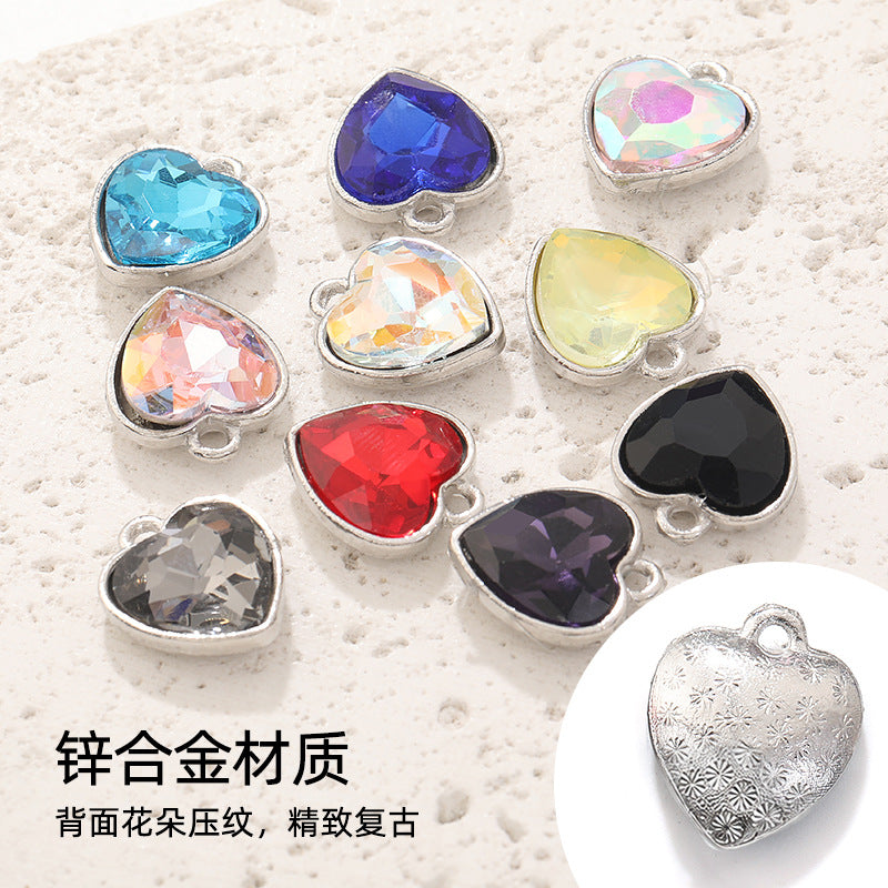 Heart-inlaid 12MM peach heart single crystal pendant bracelet, headpiece, flower tray material, DIY accessory pendant