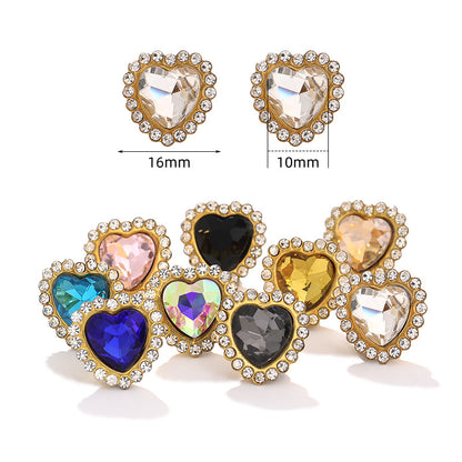Factory wholesale Peach Heart Sunflower double-layer heart-shaped glass hand-sewn diamond DIY shoes and bags, clothing accessories, accessories