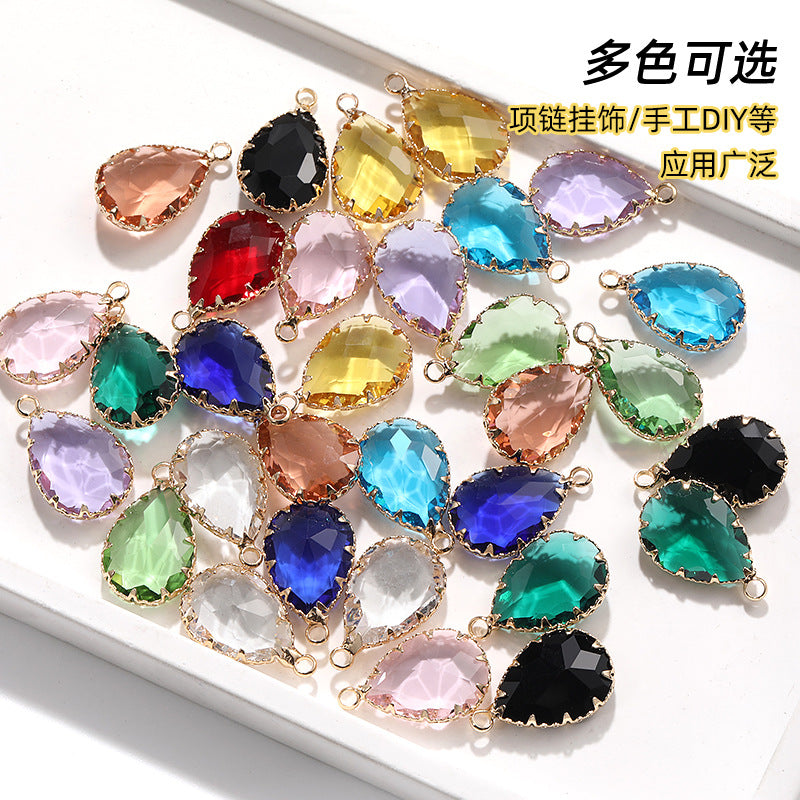 13*18 Transparent Base Waterdrop Glass Diamond Copper Gold Border Flower Claw Single Hanging Diamond Necklace Pendant Clothing DIY Accessory