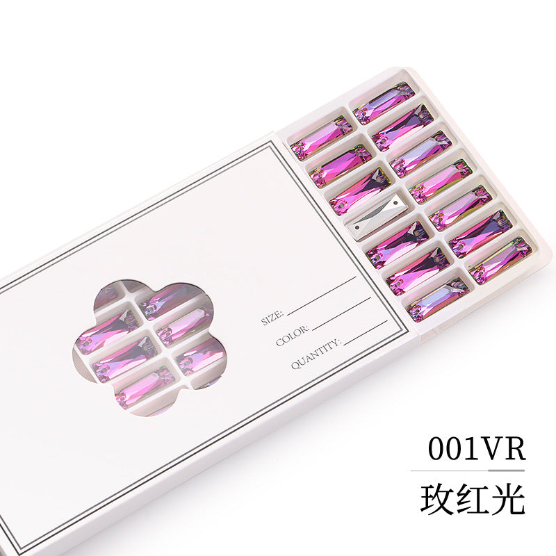Double Hole Long Bar Flat Bottom Rhinestone - Hand-Stitched Scratch-Resistant AB Color Straight Strip Flat Buckle for Clothing Luggage