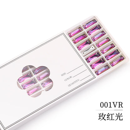 Double Hole Long Bar Flat Bottom Rhinestone - Hand-Stitched Scratch-Resistant AB Color Straight Strip Flat Buckle for Clothing Luggage