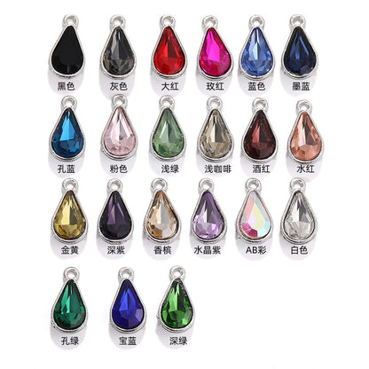 Zinc alloy pointed waterdrop pendant, crystal glass diamond DIY jewelry, earrings with diamond, single hanging glass waterdrop rhinestone