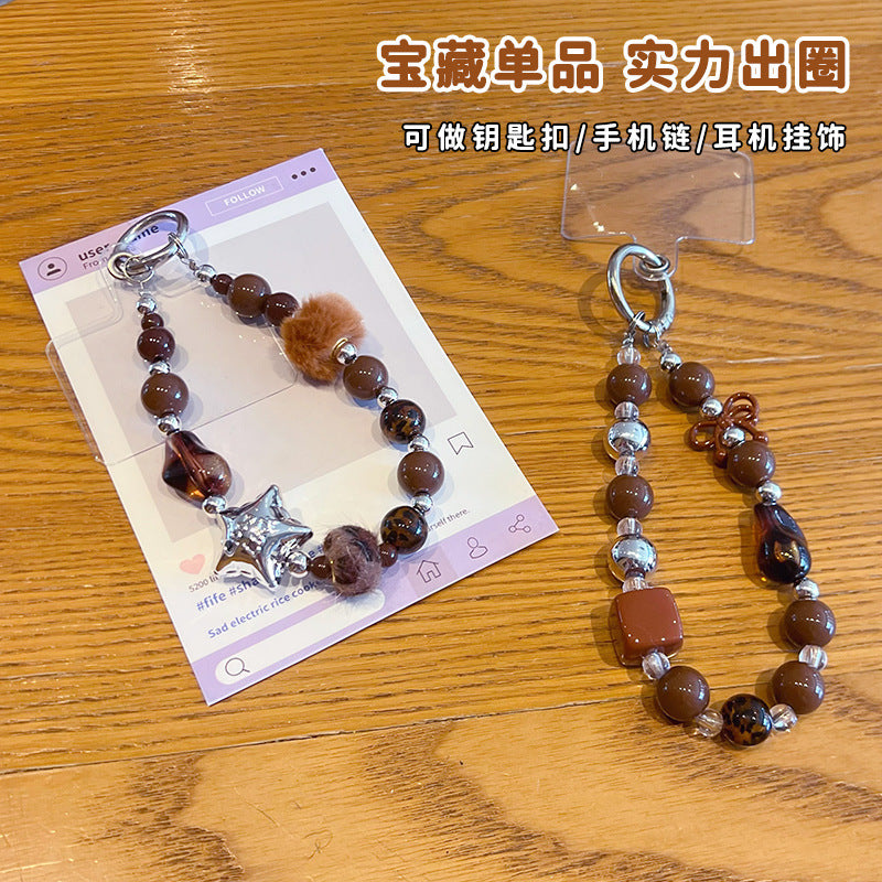 Creative Handmade DIY Fall and Winter Maillard Mobile Phone Chain Pendant Beaded Car Bag Keychain Charm Accessories