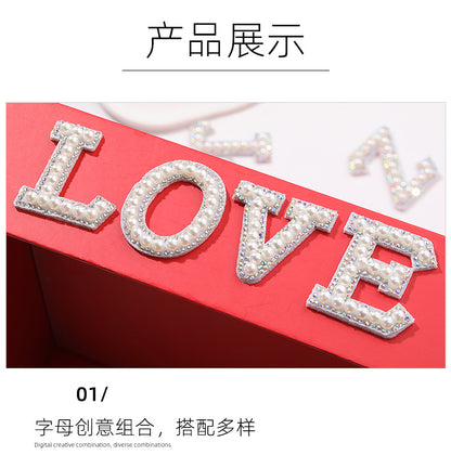 English Letter Hot Patch Stickers - 26 Letters White Imitation Pearl DIY Clothing Accessories
