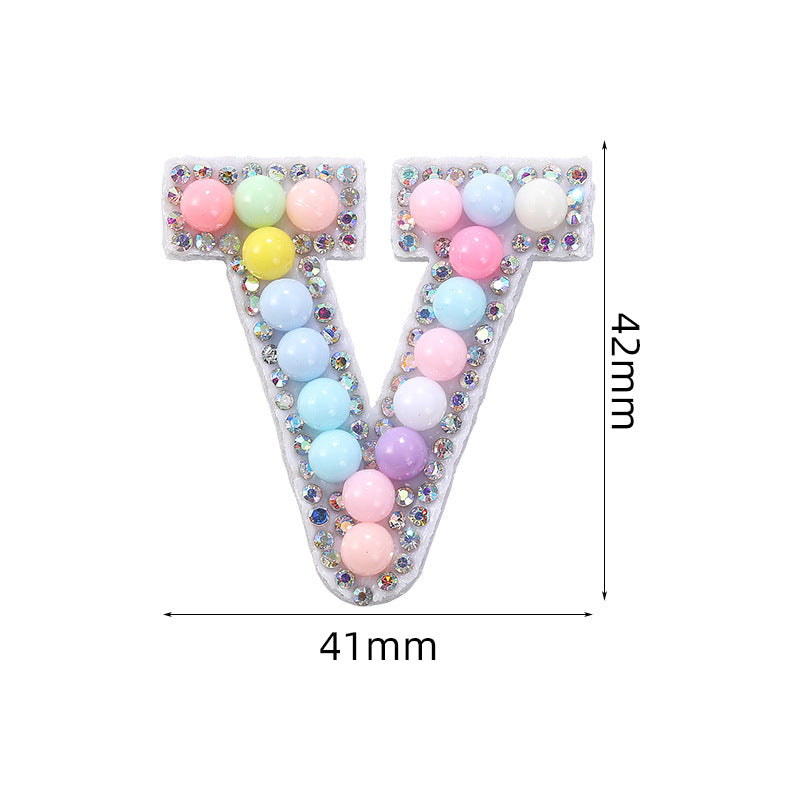 Macaron letter stickers, 26-letter English DIY accessories, clothing accessories, faux pearl and rhinestone appliqué set